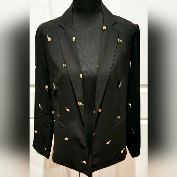 LC LAUREN CONRAD Blazer Black w/ embroidered Rose Detail 🌹 sz XS - Picture 2 of 9